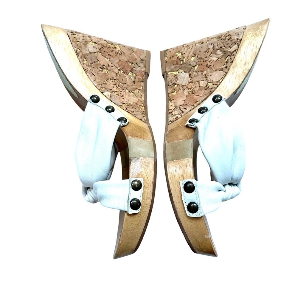 Jessica Simpson White Leather Knot Platform Wedge Sandals 8 - Picture 2 of 9